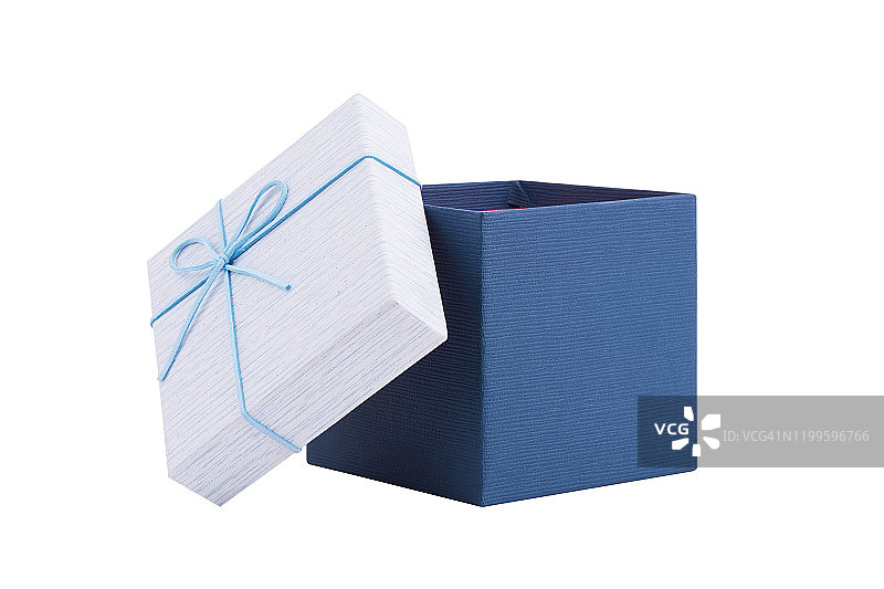 蓝色打开礼盒孤立在白色背景图片素材