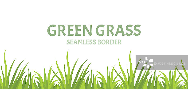 绿草如茵，边界无缝。草坪上的绿色植物矢量插图。卡通简单的平面风格。图片素材