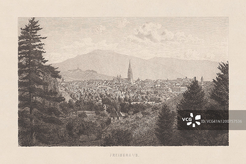 弗莱堡，Baden-Württemberg，德国，版画，出版于1897年图片素材