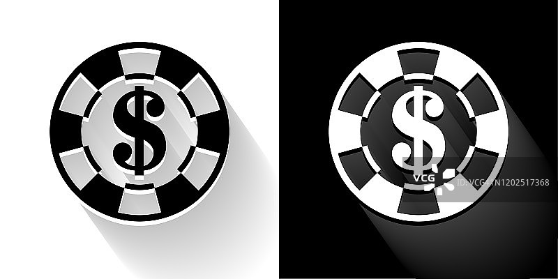 赌场筹码黑色和白色与长影子图标图片素材