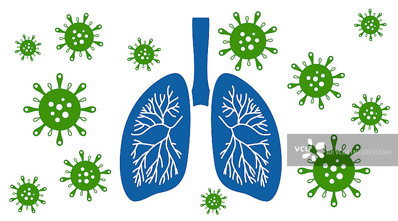 COVID-19细菌攻击人类肺部，全景图图片素材