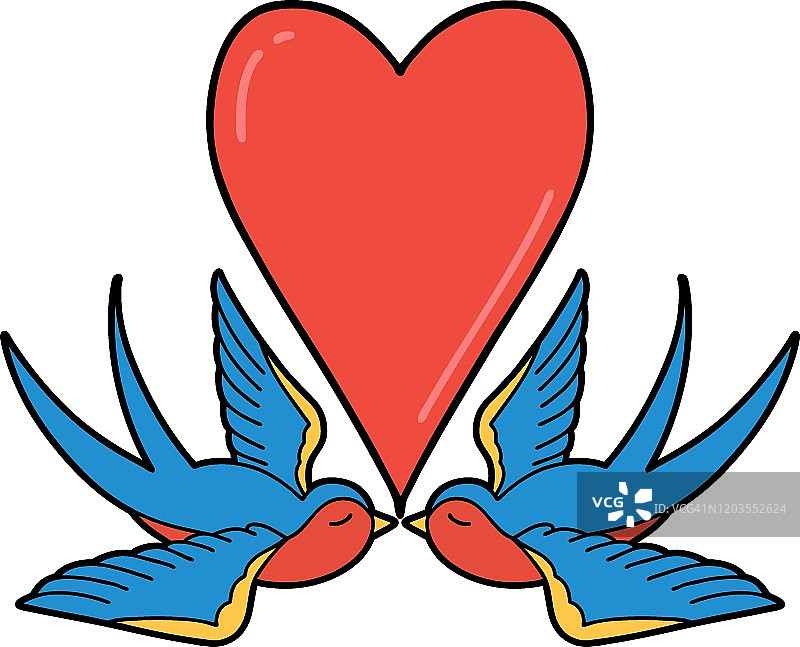 一个燕子和一颗心的传统纹身图片素材