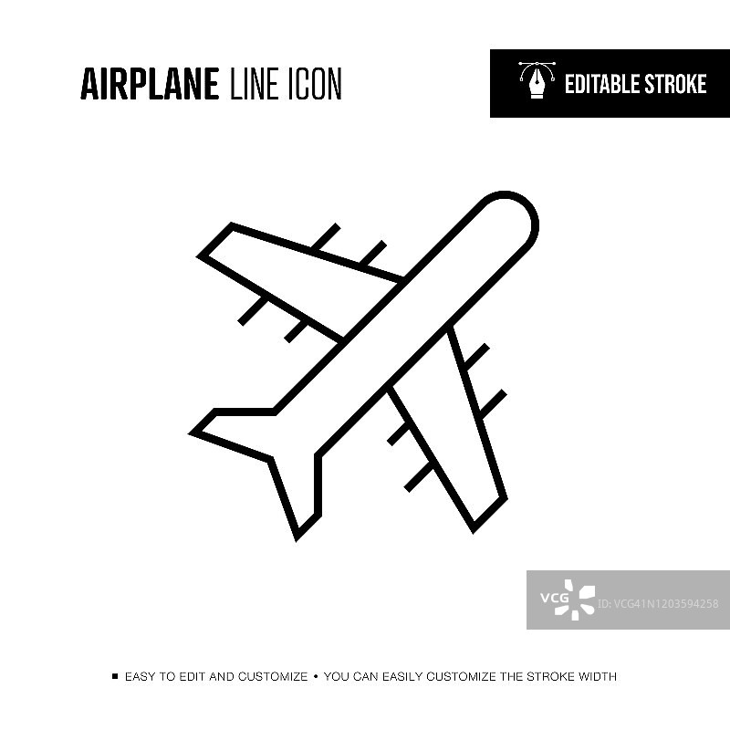 飞机线图标-可编辑的描边图片素材