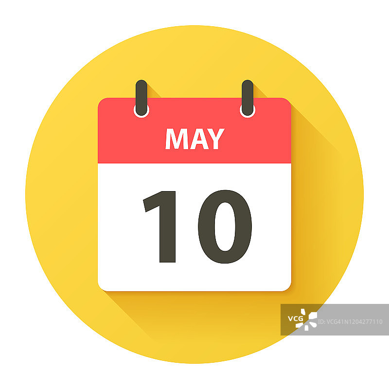 5月10日-圆形日日历图标在平面设计风格图片素材