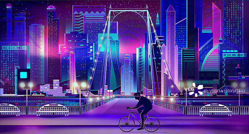 骑自行车的人在城市堤岸卡通向量图片素材