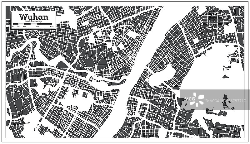 复古风格的武汉中国城市地图。略图。图片素材