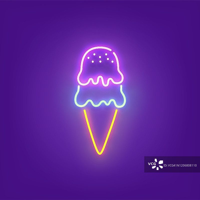 冰淇淋霓虹灯图标，明亮的招牌，灯光横幅。冰淇淋标志霓虹、会徽。矢量图图片素材