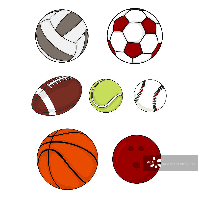 一套运动球设备矢量插图图片素材