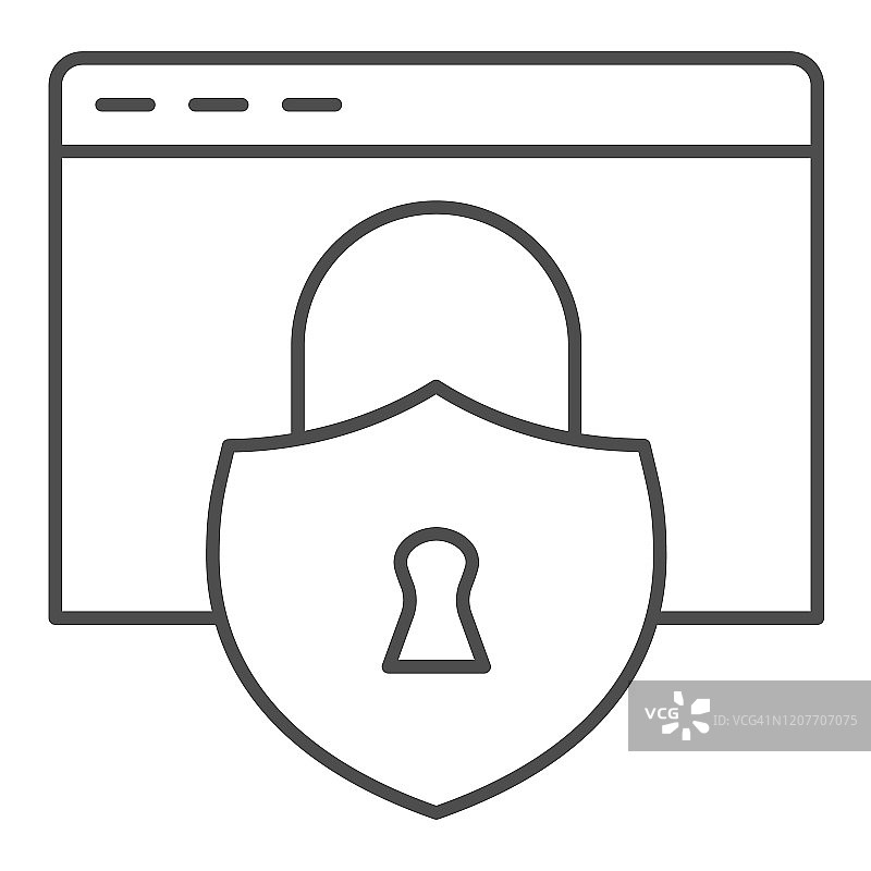 保护窗口细线图标。Web浏览器的安全与锁定。安全技术矢量设计理念，白色背景上的轮廓风格象形图，用于web和app。Eps 10。图片素材