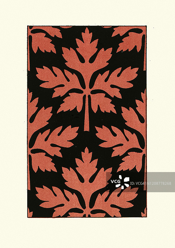 重复的叶子图案，维多利亚19世纪，红加黑图片素材