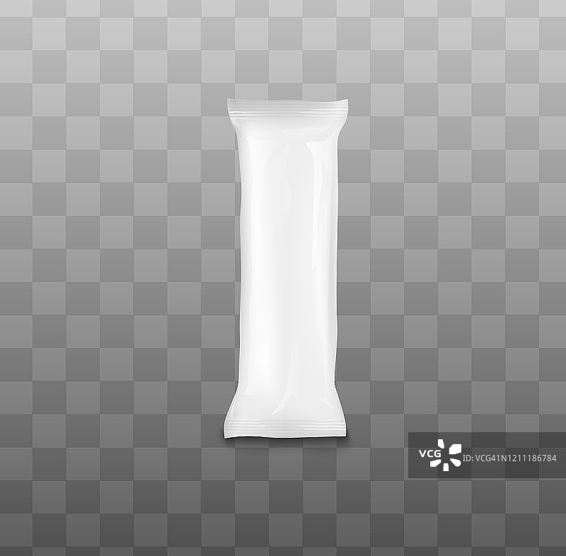 空白巧克力或蛋白质棒模型-现实的白色闪亮铝箔包装袋图片素材