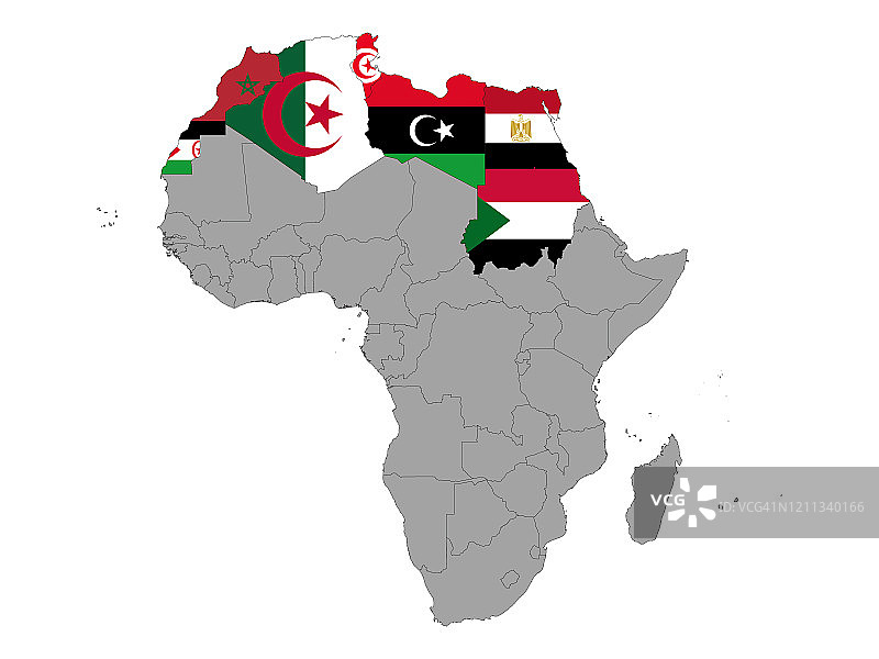 北非国家地图，有国旗图片素材