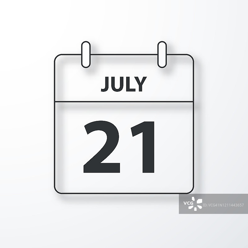 7月21日-每日日历-黑色大纲与阴影在白色背景图片素材