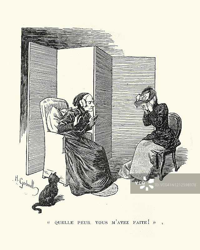在祖母面前哭的女人，维多利亚时代，19世纪图片素材