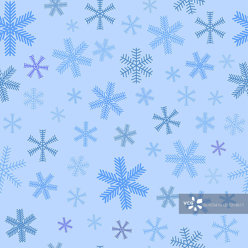 无缝的圣诞雪花图案设计在一个蓝色。新年假期冬季装饰背景模板。图片素材