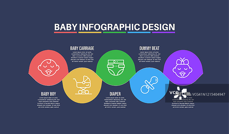 信息图表设计模板与婴儿关键字和图标图片素材