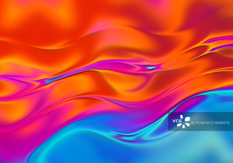 抽象橙蓝色水波流动彩色全息动态背景图片素材