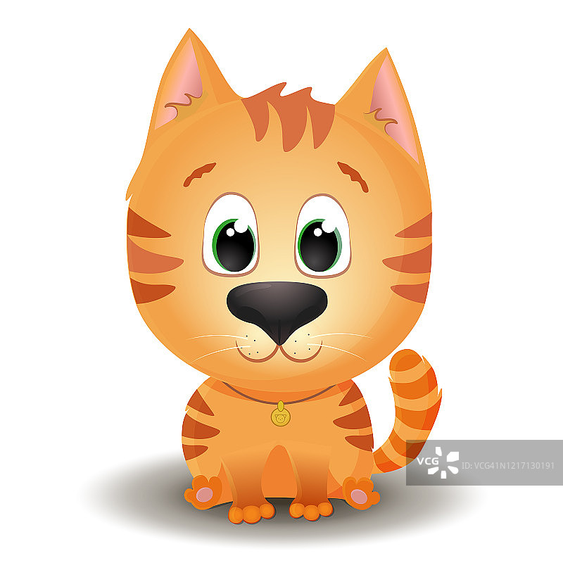 向量可爱的红虎斑猫与大眼睛在卡通风格。扁平的人物插图孤立在白色背景上图片素材