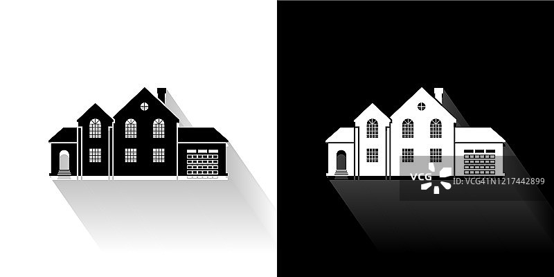 建筑黑色和白色图标与长影子图片素材