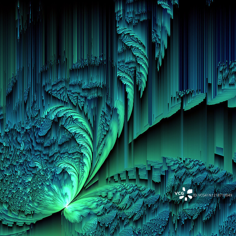 抽象扭曲蓝绿纹理彩色背景。几何的未来。图片素材
