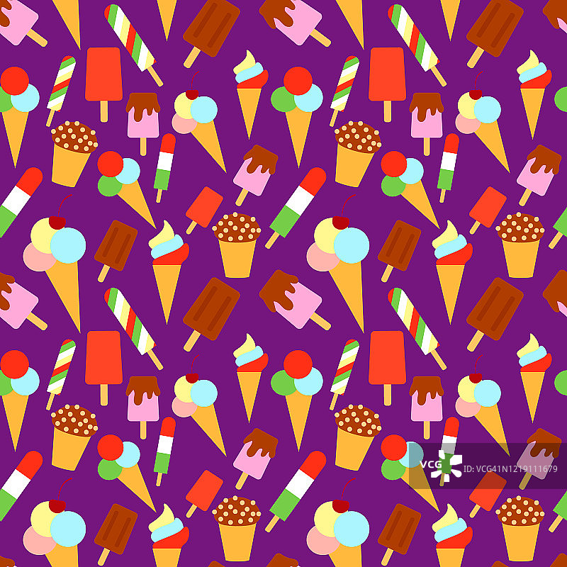 无缝背景与冰淇淋上的紫罗兰图片素材