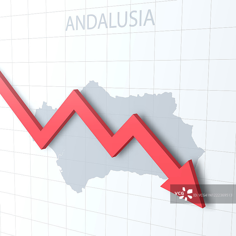 下落的红色箭头与安达卢西亚地图的背景图片素材