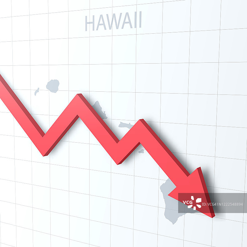 下落的红色箭头与夏威夷地图的背景图片素材