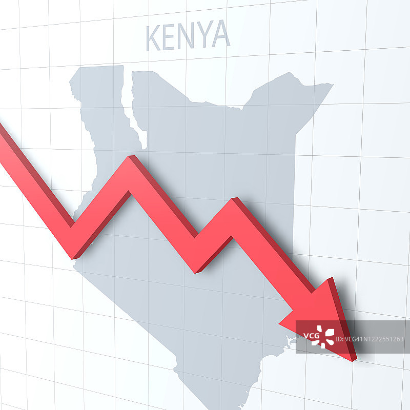 下落红色箭头与肯尼亚地图的背景图片素材
