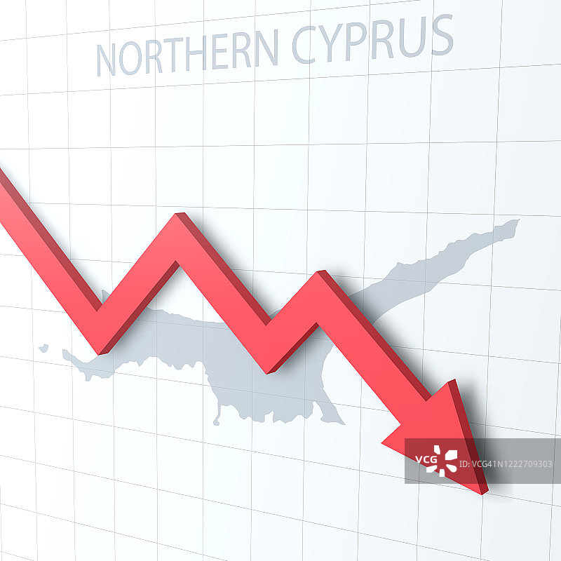 下落的红色箭头与北塞浦路斯地图的背景图片素材