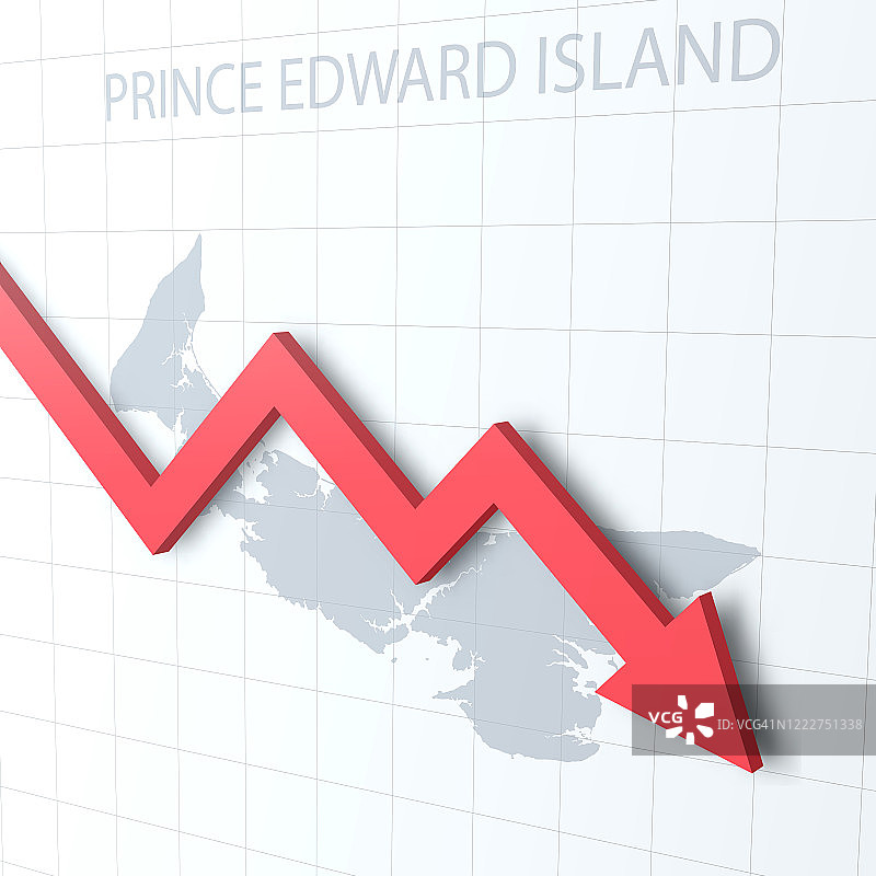 落下的红色箭头，背景是爱德华王子岛地图图片素材