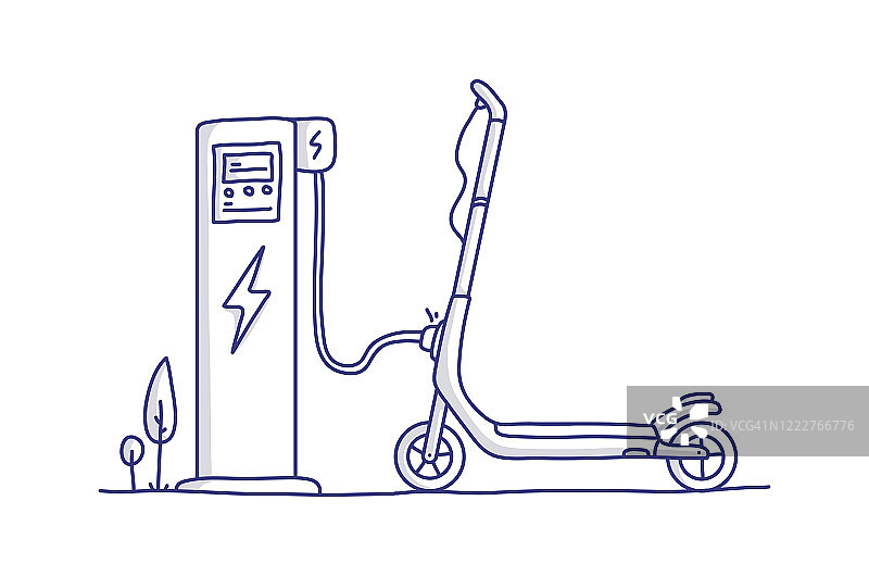 电动滑板车充电站相关矢量线图标的简单设置图片素材