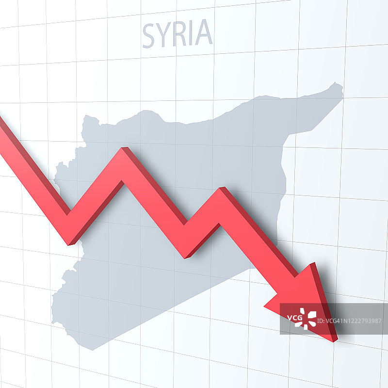 下落的红色箭头与叙利亚地图的背景图片素材