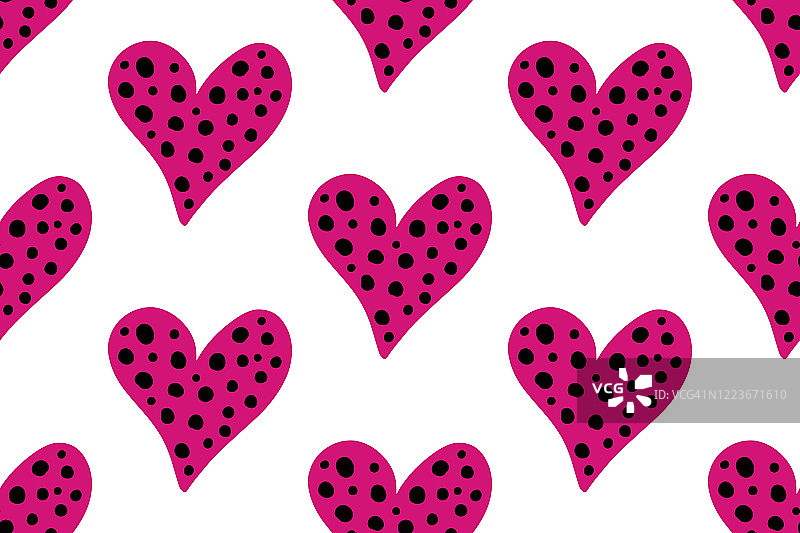粉色的心为婚礼和情人节设计。涂鸦矢量插图孤立在白色。无缝的心模式。图片素材