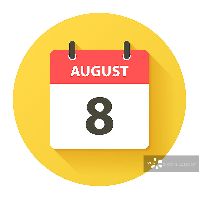 8月8日-圆日日历图标在平面设计风格图片素材