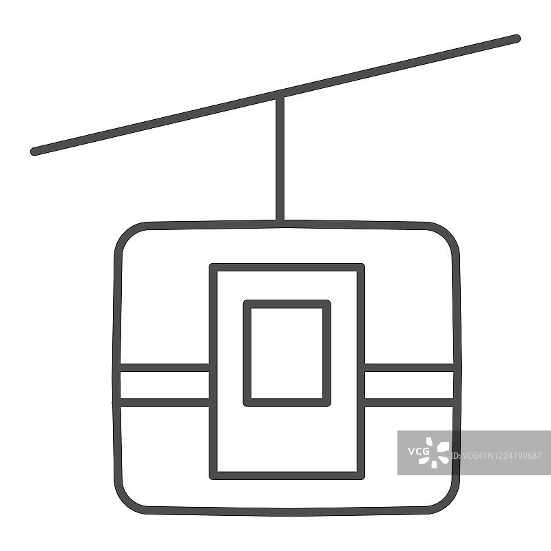 缆索货车细线图标，运输符号，索道矢量标志上的白色背景，缆索铁路图标在轮廓风格的移动概念和网页设计。矢量图形。图片素材