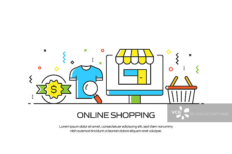 电子商务，网上购物，数字营销相关的现代线条风格插图图片素材