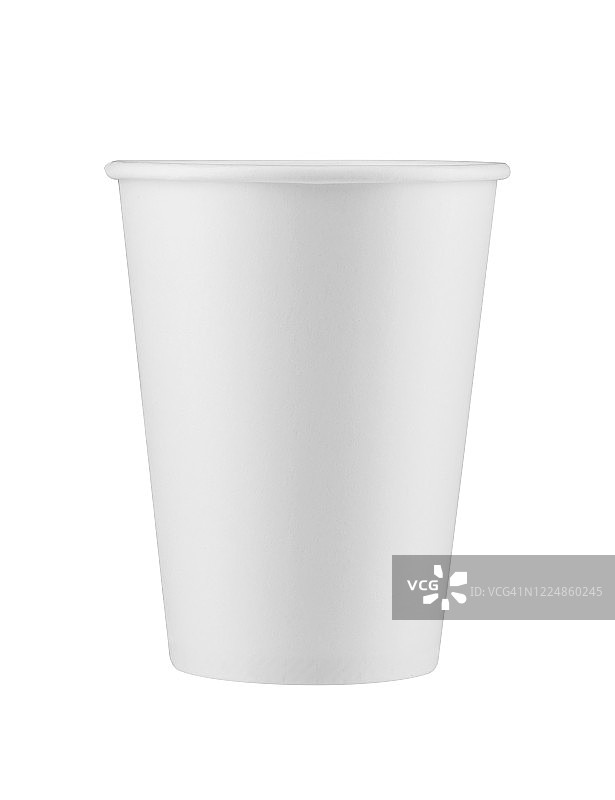 白色一次性咖啡杯孤立在白色背景和剪切路径。真实的照片。纸。图片素材