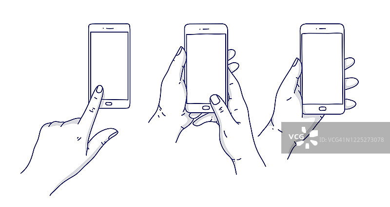 男人拿着手机与空白屏幕隔离在白色背景图片素材