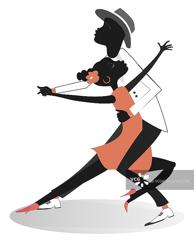 浪漫的舞蹈年轻的非洲夫妇孤立的插图图片素材