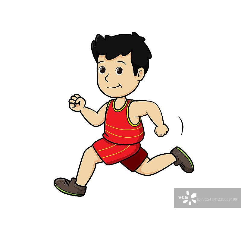 一个跑步的男孩穿着红色的衬衫在一个白色的背景为妈妈组装或创造教学材料和教师寻找图像的教学材料，如抽认卡或儿童书籍。图片素材