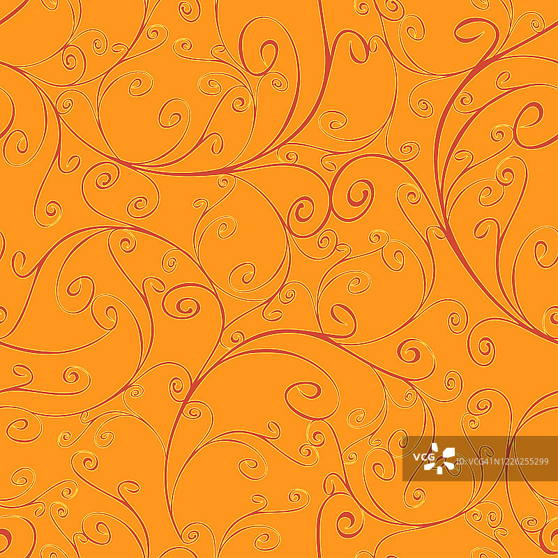 无缝矢量图案曲线纹理上的金黄色背景。美丽典雅的花卉抽象墙纸设计。时尚面料现代风格。图片素材