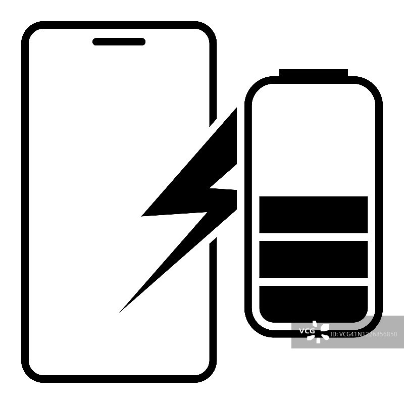 智能手机图标与电池。移动设备的充电水平。白色背景上的矢量图片素材