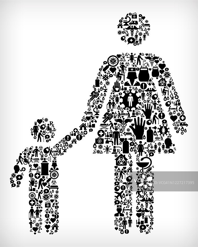 母亲和男孩家庭流感冠状病毒图标模式图片素材
