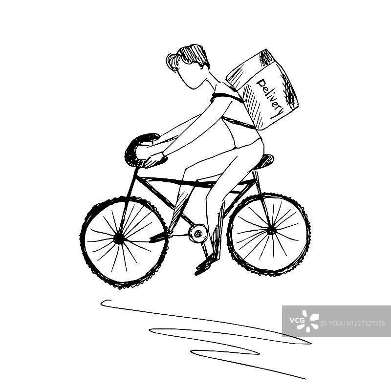骑自行车的人。货物交付。矢量插图。图片素材