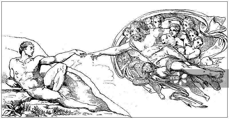 古董插图:米开朗基罗创作的亚当图片素材