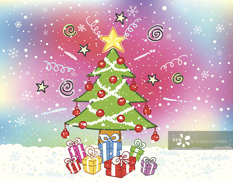 圣诞树和礼物盒卡通图片素材
