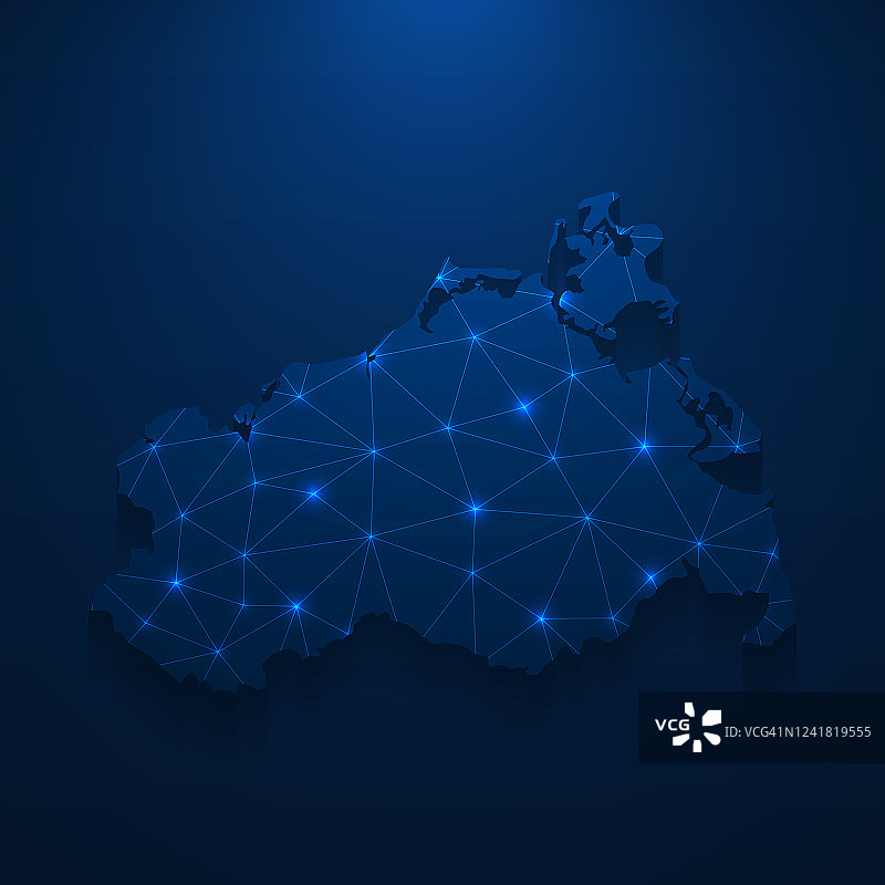 梅克伦堡- vorpommern地图网络-明亮的网格在深蓝色的背景图片素材