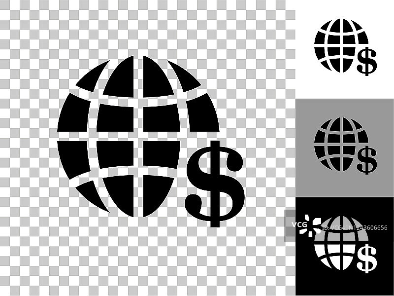 全球美元图标在棋盘透明的背景图片素材