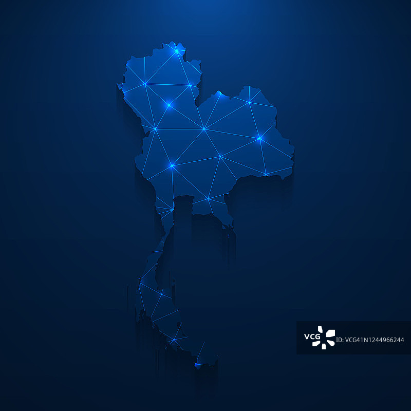 泰国地图网络-明亮的网格在深蓝色的背景图片素材