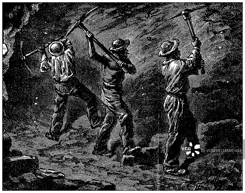 古董插图:煤矿工人图片素材